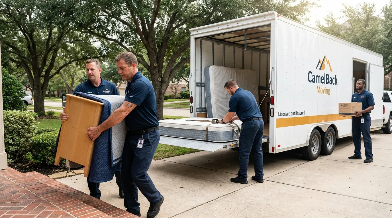Crew loading residential truck for cross-state move from Dunn, NC